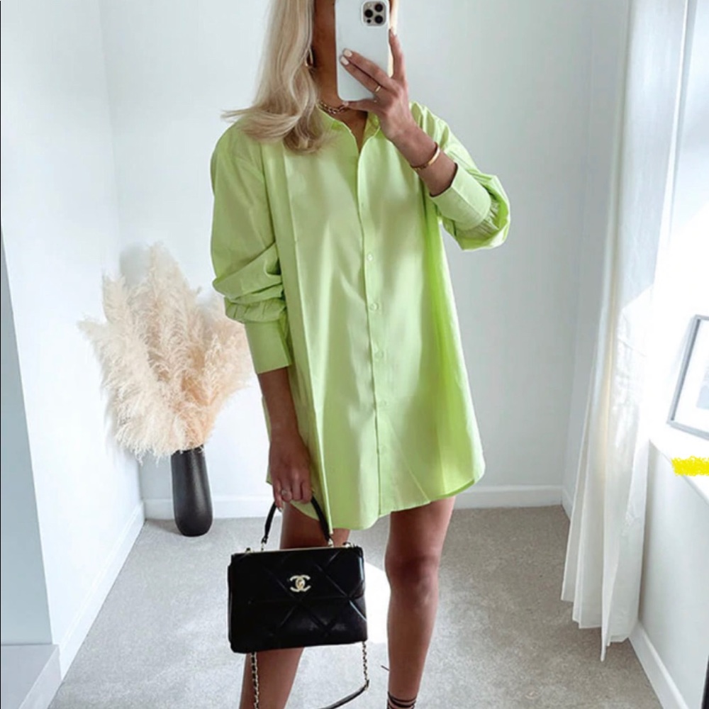 Lime Green Oversized Dip Hem Shirt Dress I SAW IT FIRST neon NWT large 12 14